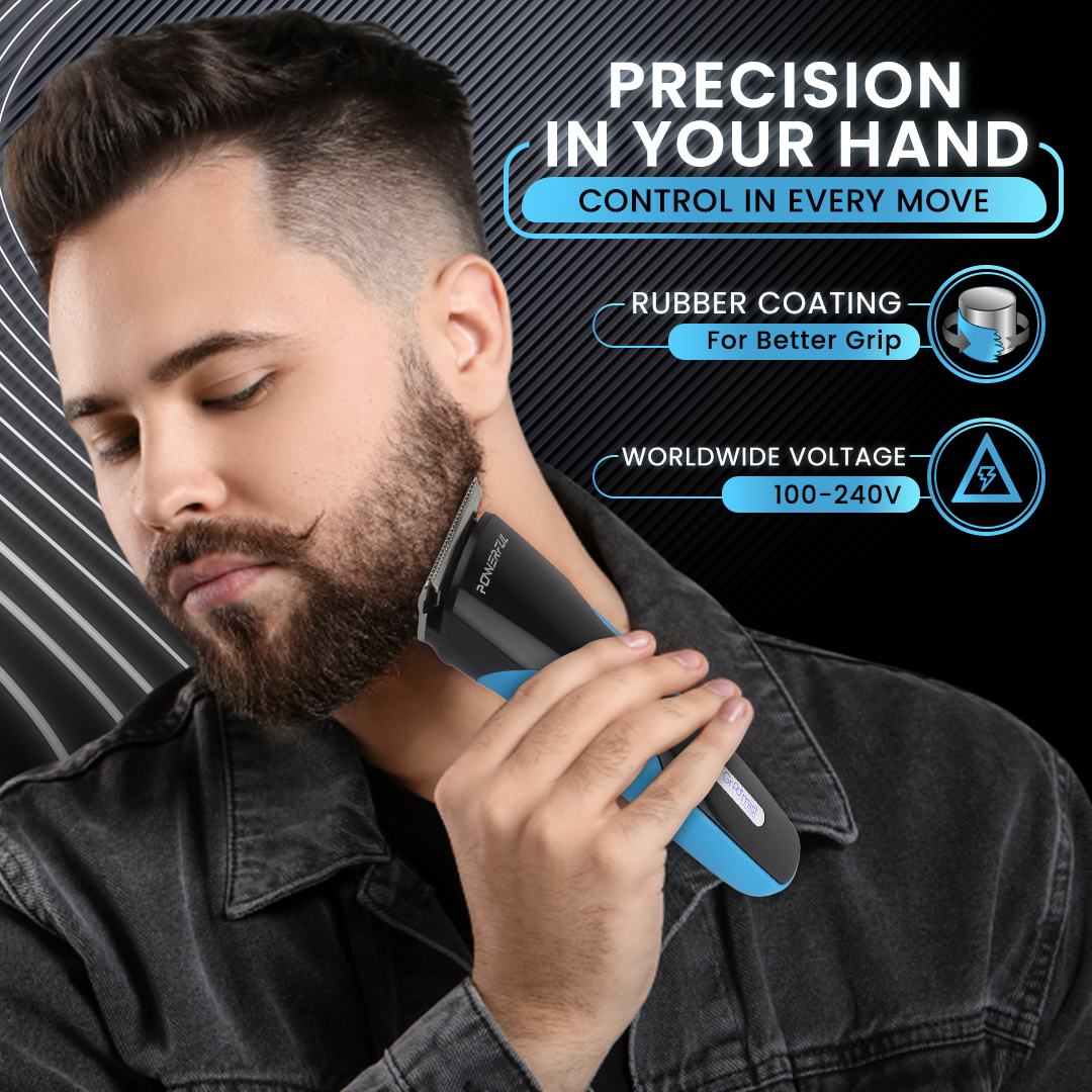 Groomiist Copper Series Corded/Cordless Beard Trimmer CS-42 with Quick Charging Dock: 100 Minutes Running Time & 10 Length Settings (Black & Blue)