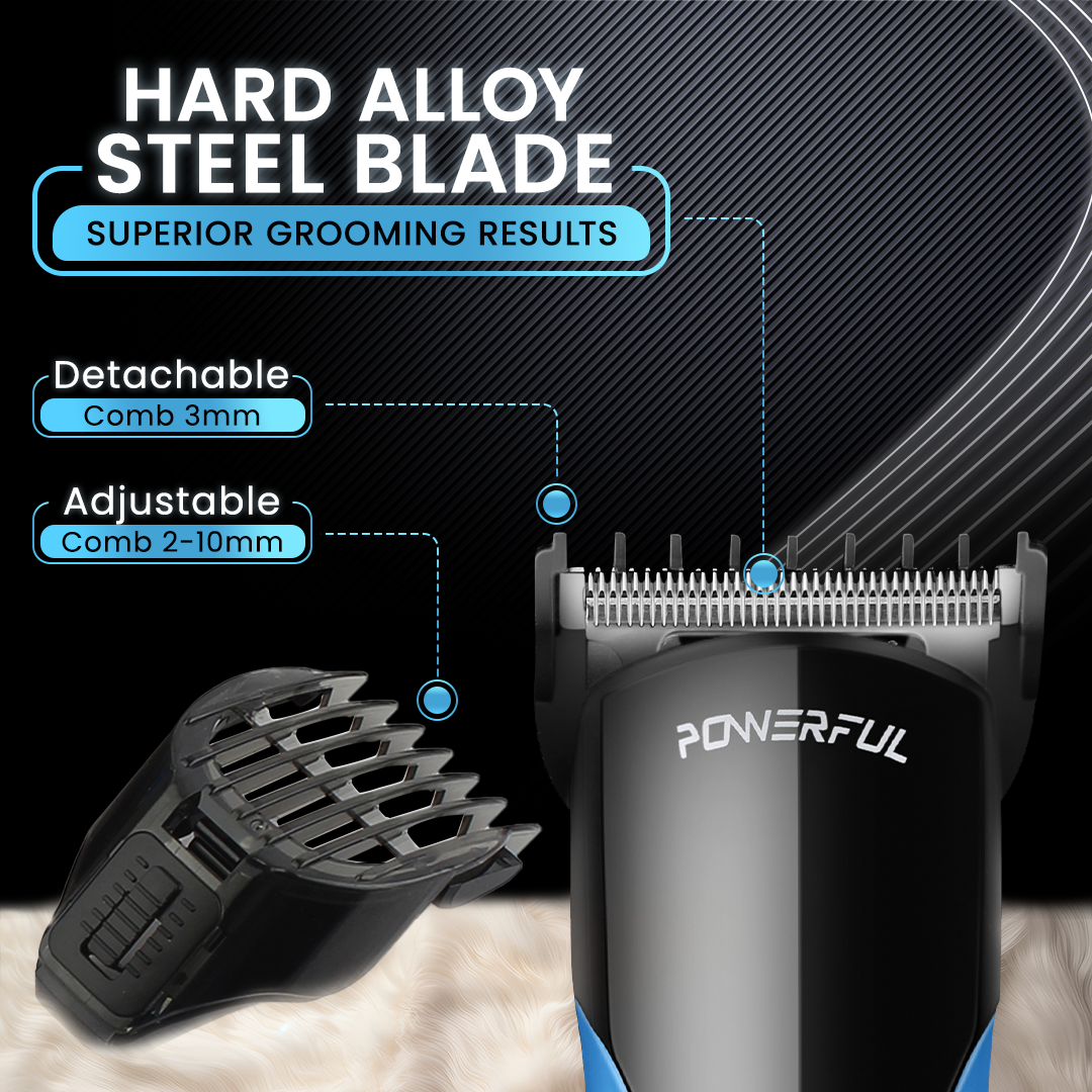 Groomiist Copper Series Corded/Cordless Beard Trimmer CS-42 with Quick Charging Dock: 100 Minutes Running Time & 10 Length Settings (Black & Blue)