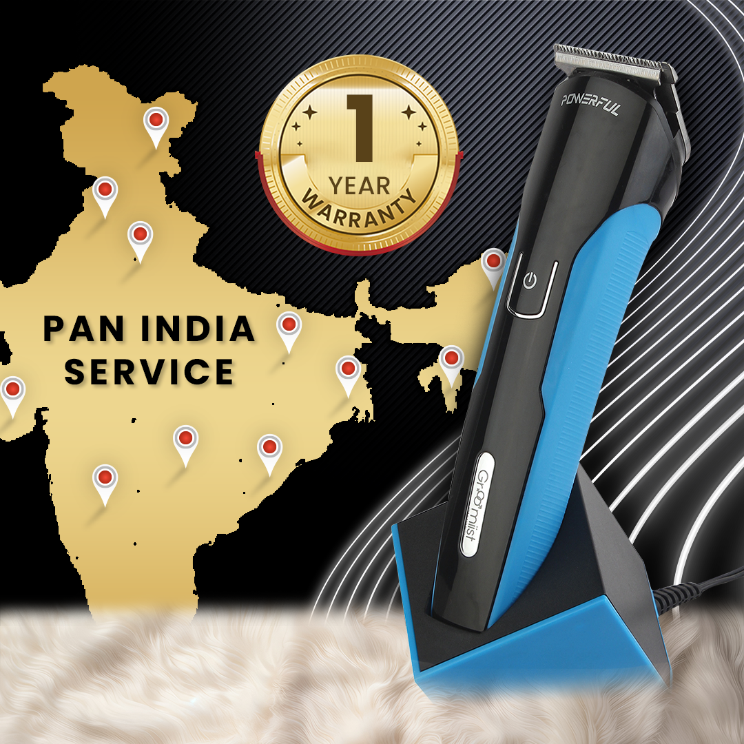 Groomiist Copper Series Corded/Cordless Beard Trimmer CS-42 with Quick Charging Dock: 100 Minutes Running Time & 10 Length Settings (Black & Blue)