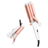Load image into Gallery viewer, Groomiist 3 Barrel Foldable Hair Curler SSWS-63 with LCD Display &amp; 140°C-200°C Temperature Settings (White &amp; Peach)