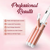 Load image into Gallery viewer, Groomiist 3 Barrel Foldable Hair Curler SSWS-63 with LCD Display &amp; 140°C-200°C Temperature Settings (White &amp; Peach)