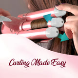 Load image into Gallery viewer, Groomiist 3 Barrel Foldable Hair Curler SSWS-63 with LCD Display &amp; 140°C-200°C Temperature Settings (White &amp; Peach)