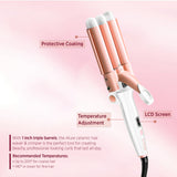 Load image into Gallery viewer, Groomiist 3 Barrel Foldable Hair Curler SSWS-63 with LCD Display &amp; 140°C-200°C Temperature Settings (White &amp; Peach)
