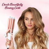 Load image into Gallery viewer, Groomiist 3 Barrel Foldable Hair Curler SSWS-63 with LCD Display &amp; 140°C-200°C Temperature Settings (White &amp; Peach)